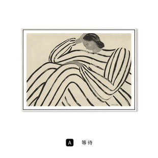 闲逸午后北欧风多背景墙客厅沙发联画抽象人物装饰画几何玄关画