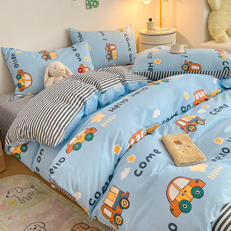男孩女孩儿童纯全棉卡通四件套床上用品被套床单学生小汽车三件套