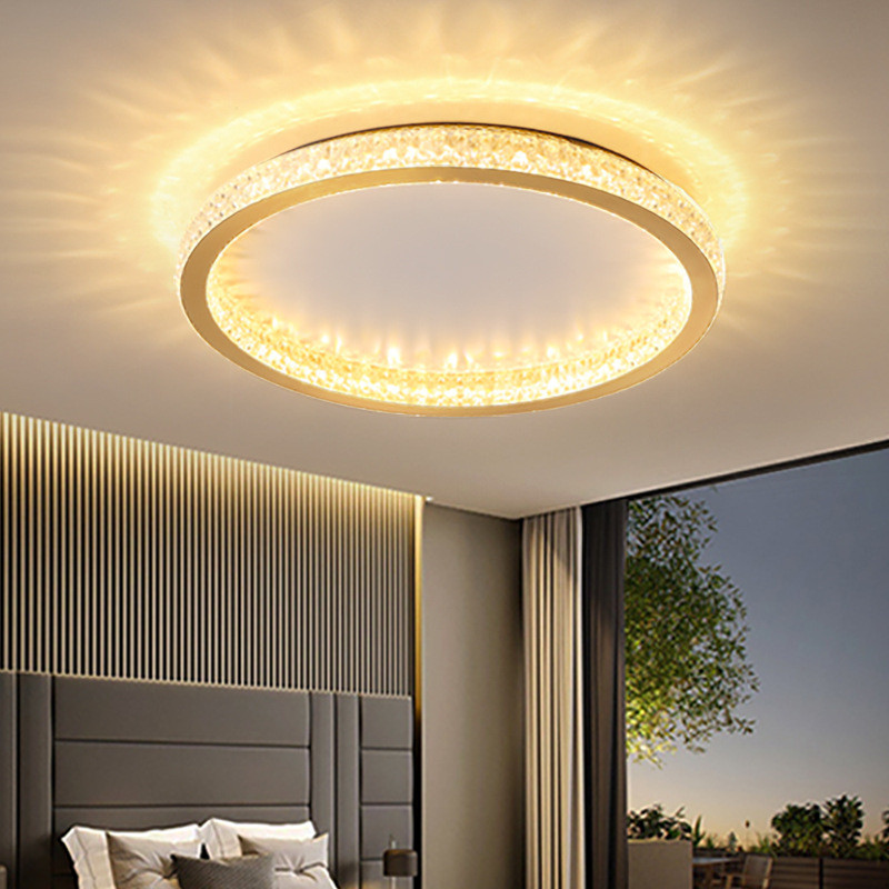 北欧后现代led吸顶灯轻奢水晶卧室灯亚克力圆形金色简约圈吸顶灯