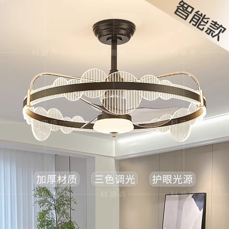 全光谱风扇灯护眼客厅吸顶灯吊扇灯2025年新款轻奢玻璃水晶卧室灯