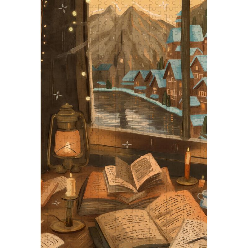 山水式拼图木质300片500片1000片1500片多款小城可选8色相框