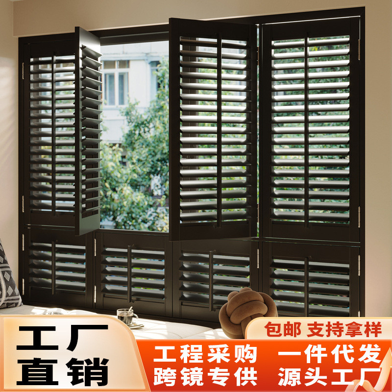 实木百叶透气窗百叶窗帘客厅书房卫生间气窗衣柜推拉百叶门折叠窗