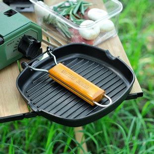 谷口金属日式折叠手柄户外煎锅方形多功能烤盘一体便携