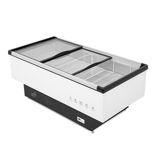 热销展示冰柜商用大容量保鲜冷冻两用透明玻璃岛卧式柜冷藏超市展