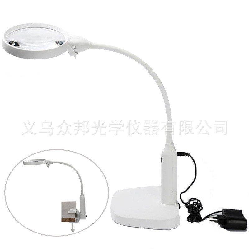 台式带固定多功能120mm镜片夹子6个led阅读照明放大镜7763