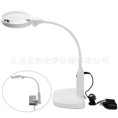 台式夹子固定镜片120mm多功能带6个led阅读照明放大镜7763