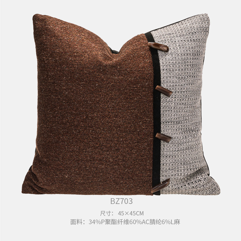 新中式样板房间床上靠枕床旗床尾巾搭毯软装床品多件套灰色棕色系