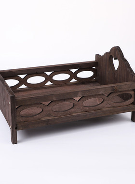 影楼拍摄辅助道具新生儿拍照装饰小百天木床写真做旧摄影摆件