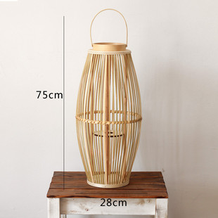 手工原木烛台藤编落地风灯摆件民宿酒店装饰日式中式禅意北欧简约