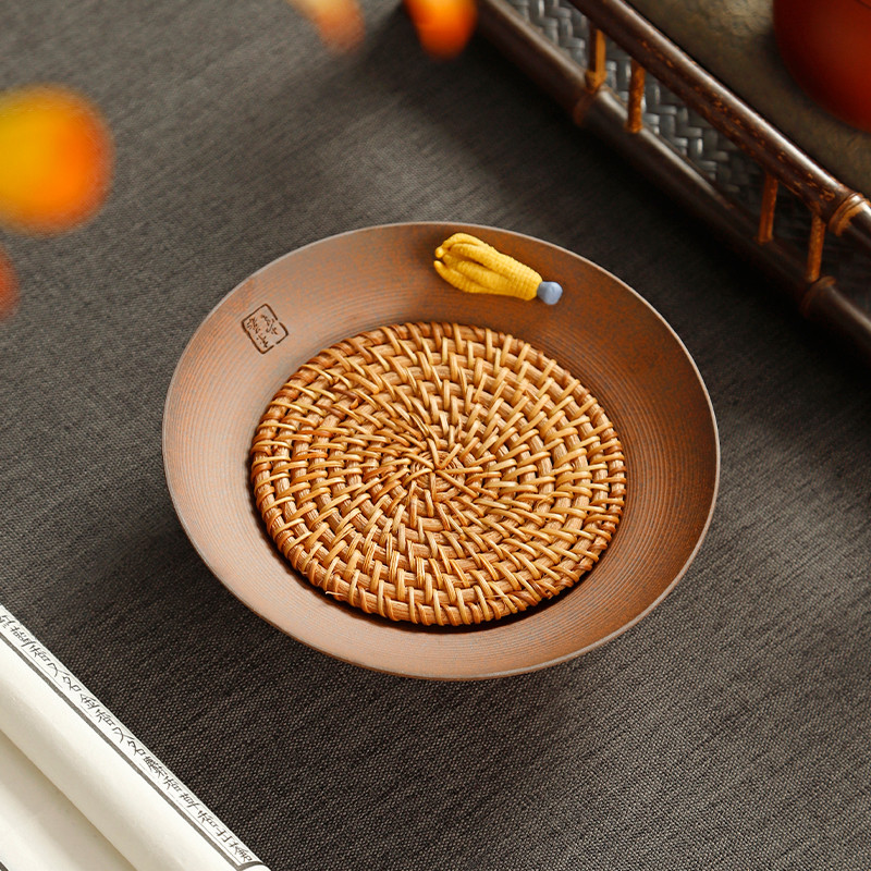 老岩泥粗陶藤垫壶承干泡台紫砂茶壶底座壶托储水茶承养壶垫茶托盘