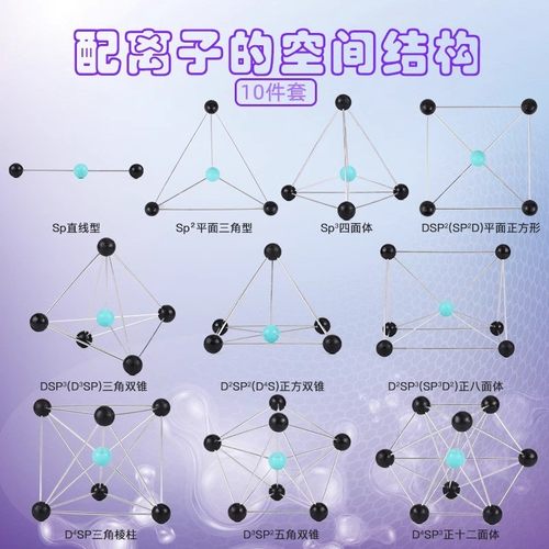 热销构型离子空间结构模型10件套 直线型平面三角形三角双锥八面