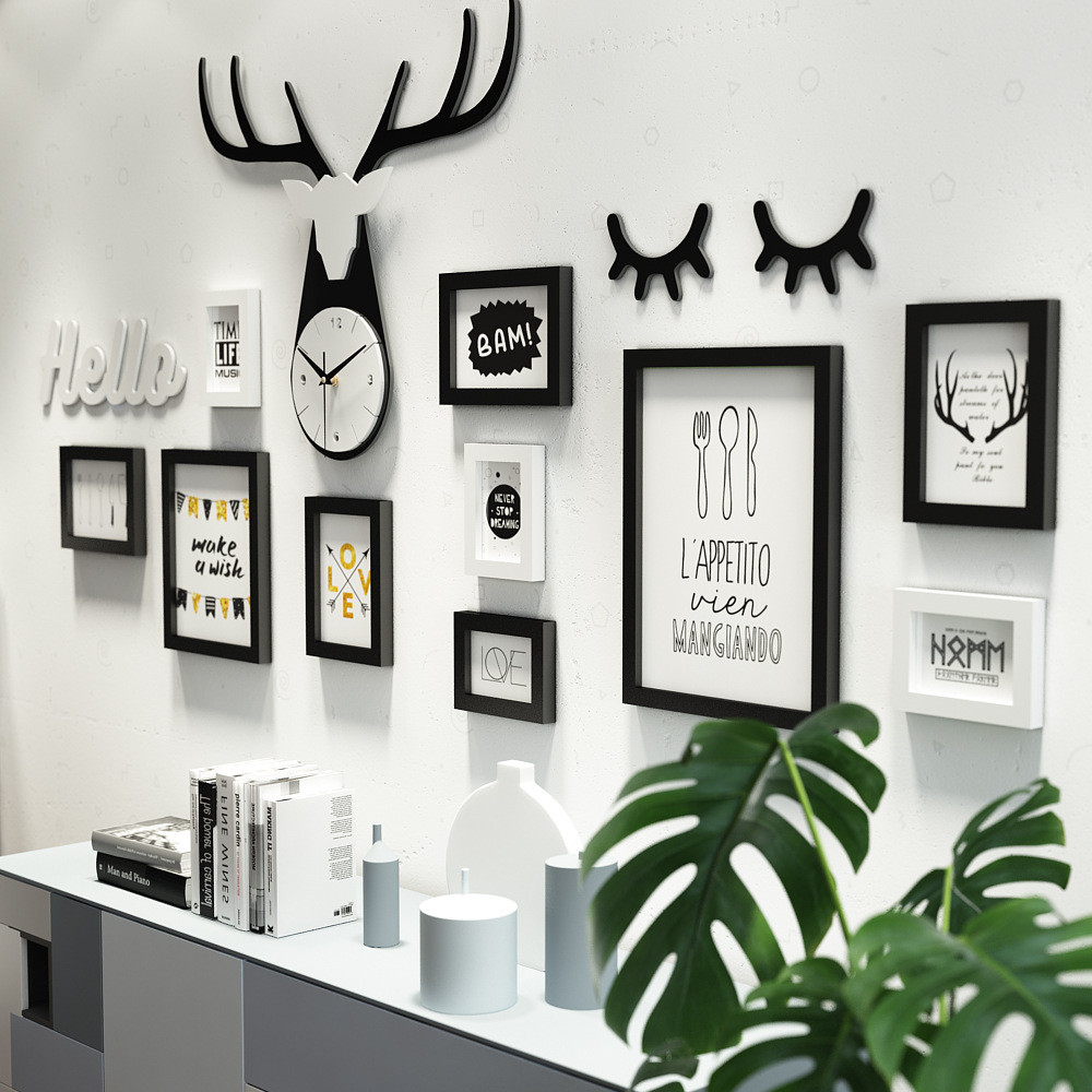 高分子2581北欧客厅照片墙沙发背景墙挂画组合相框创意鹿头装饰画