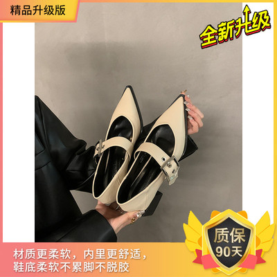 乐福尖头玛丽珍小皮鞋女2025春季新款英伦风粗跟单鞋法式复古新款