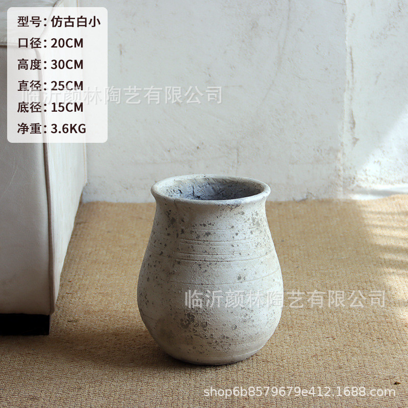 客厅做旧水泥花盆大号口径圆形复古户外绿植盆创意落地花盆龙舌兰