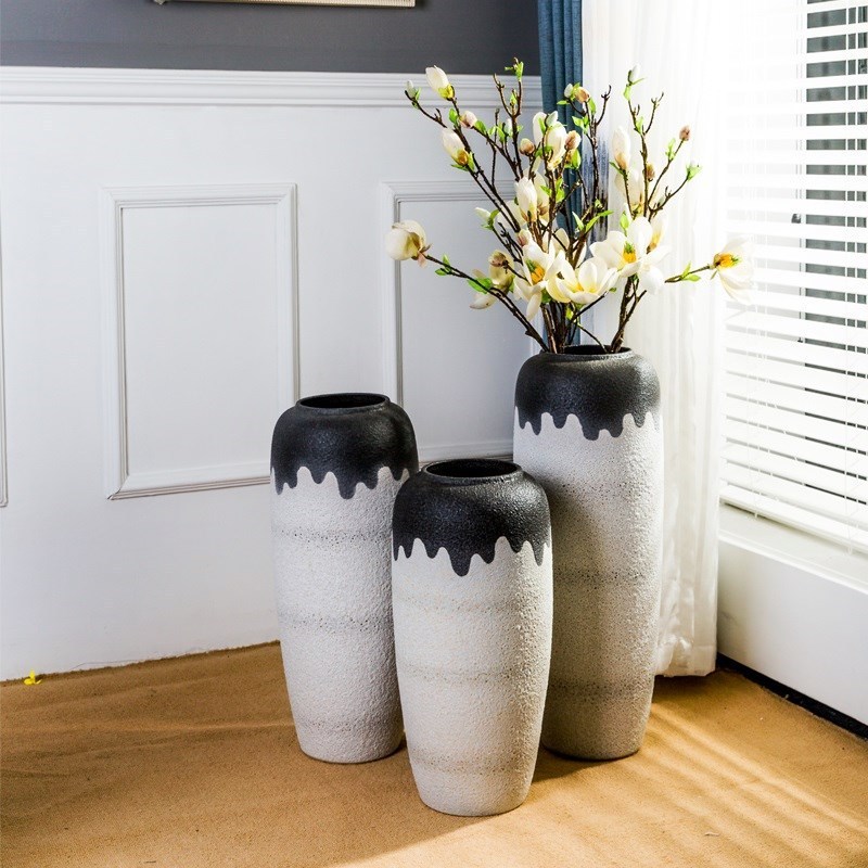 陶罐居家客厅电视柜摆件落地陶瓷复古插花瓶干支景德镇水培盆软装