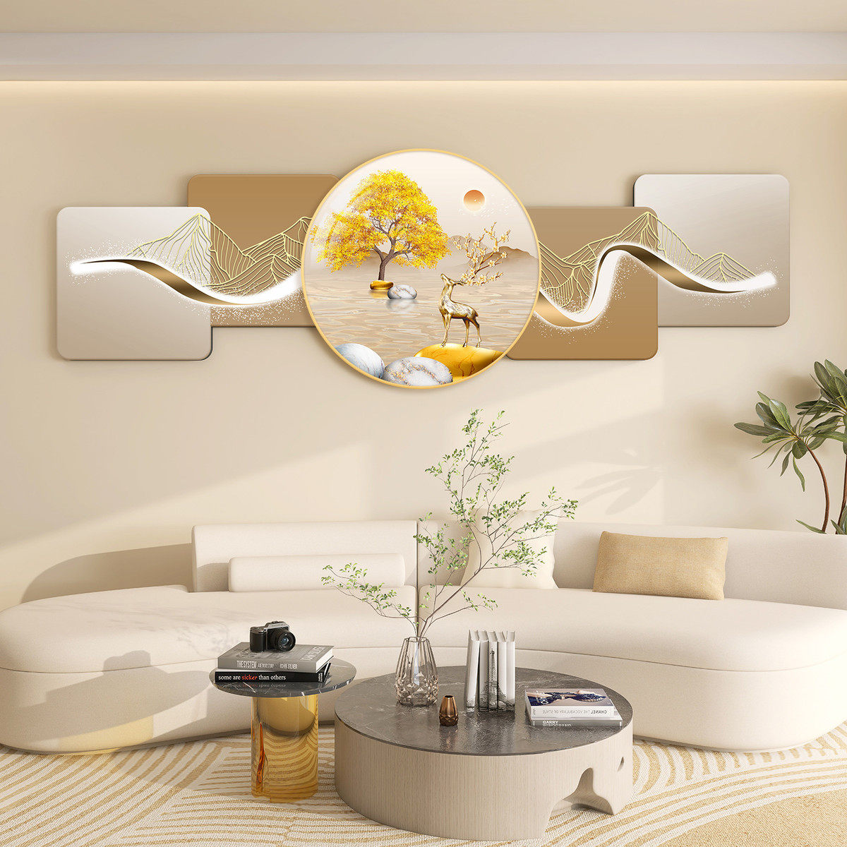 现代轻奢新中式高级感挂画客厅装饰画沙发背景墙寓意好墙壁组合画