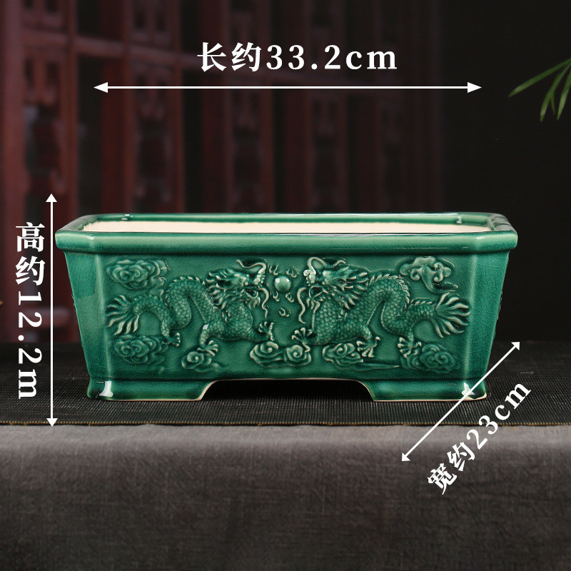 张治诚精品紫砂浮雕龙花盆批发彩绘长方彩绘盆桌面文竹多肉盆景yd