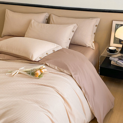 A类120支纯棉长绒棉床上四件套100全棉被套简约床品床单三件套