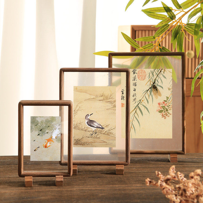 7wlo双面圆角相框摆台6寸7实木磁吸榫卯透明画框装裱书法字画框