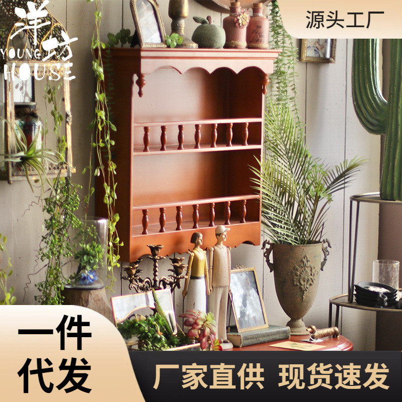 mnx2红棕色中式壁柜壁古壁挂架家居墙饰书房客厅餐厅墙面置物架复