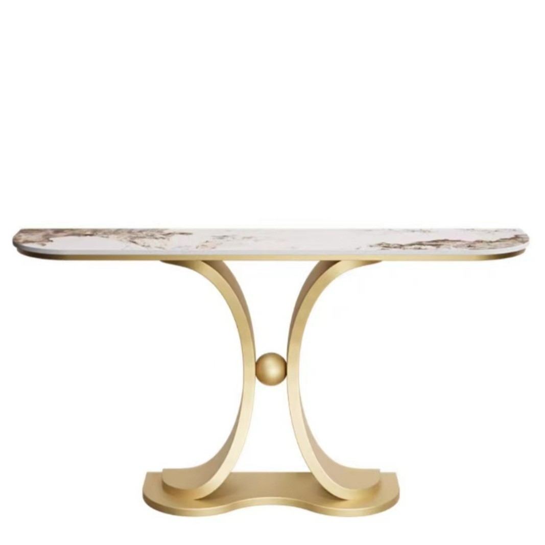 板岩北欧客厅家具玄关桌新房家用进门靠墙半圆玄关台铁艺端景台