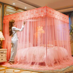 蚊帐家用1.5米加粗支架杆子1.8m2米床宫廷落地加密公主风纹帐1.2m