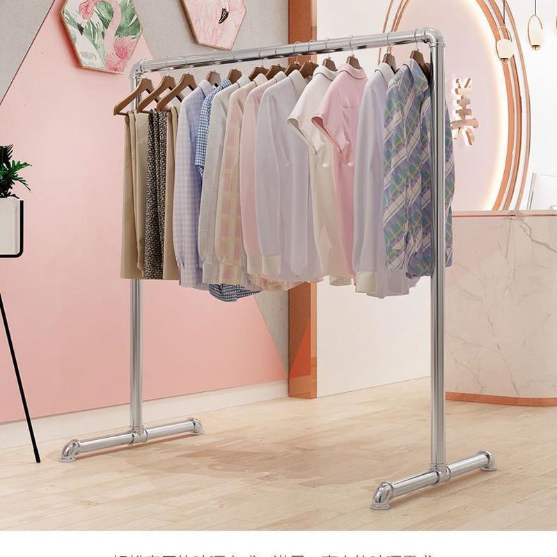 镀锌钢管晾衣架上下双层落地架单杆晒衣架阳台室内稳固地摊挂衣架