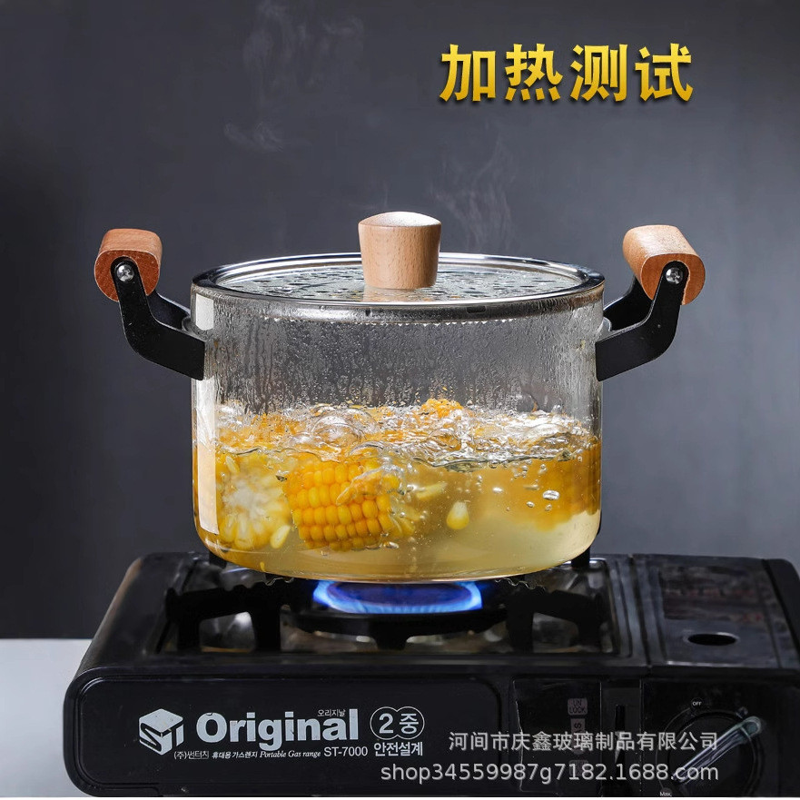 耐高温透明玻璃锅具高硼硅汤碗奶锅加厚炖汤煲可电陶炉加热双把锅