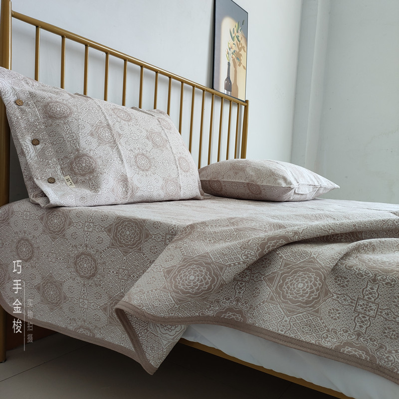 nn0i双面提花老粗布凉席三件套席子双人空调夏季床单1.8