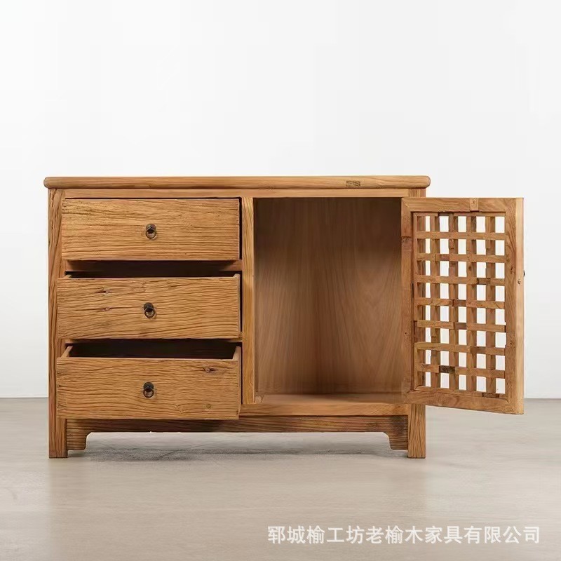 热销中式老榆木茶水柜客厅玄关多格收纳储物柜靠墙边柜斗柜实木餐