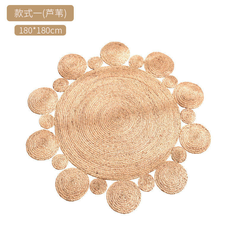 家用芦苇草编地垫蒲草圆形地毯卧室黄麻床边客厅垫手工编织茶几垫