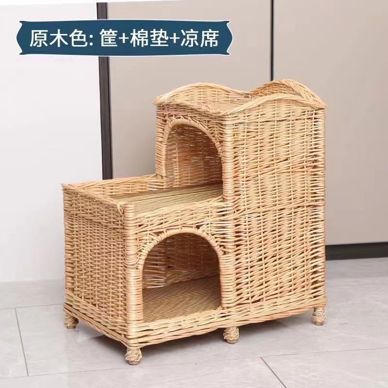 6sy藤编猫窝猫别墅夏季可拆洗猫四季三层上下铺猫舍高挡猫笼房子