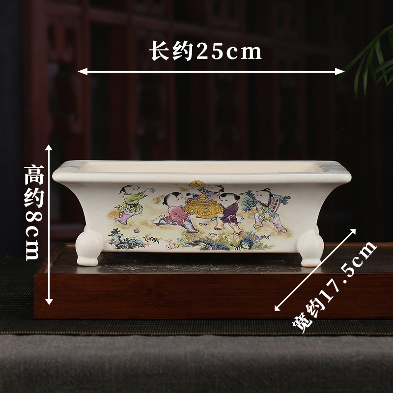 宜兴紫砂釉水花盆批发创意桌面落地四角长方形复古多肉盆景盆yz01