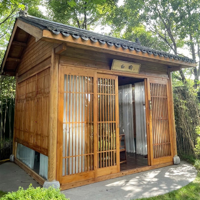 宋式青瓦小木屋民宿仿古别墅中式庭院凉亭日式户外茶室和风木房子