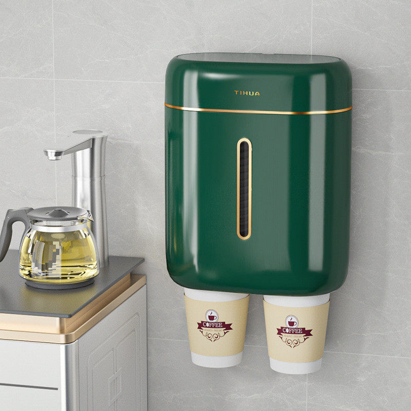 一次性杯子挂架双筒取杯器纸杯架水杯挂壁式置物创意收纳家用架子