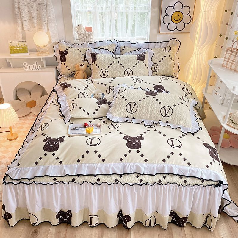 加厚亲肤夹棉床裙立体花边单件三件套四件套耐脏被套床罩四季通用