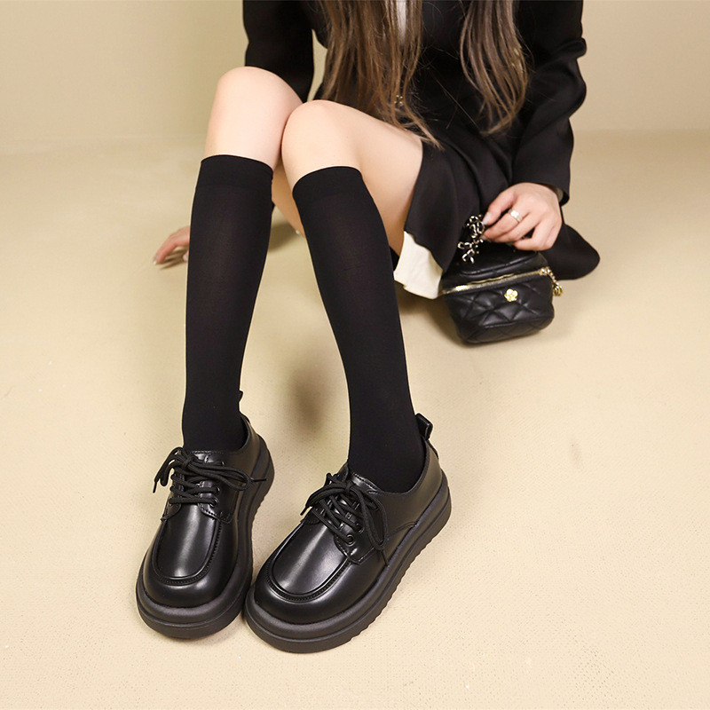 25新款英伦风小皮鞋女2025年新款秋季百搭松糕厚底日系学生系带小