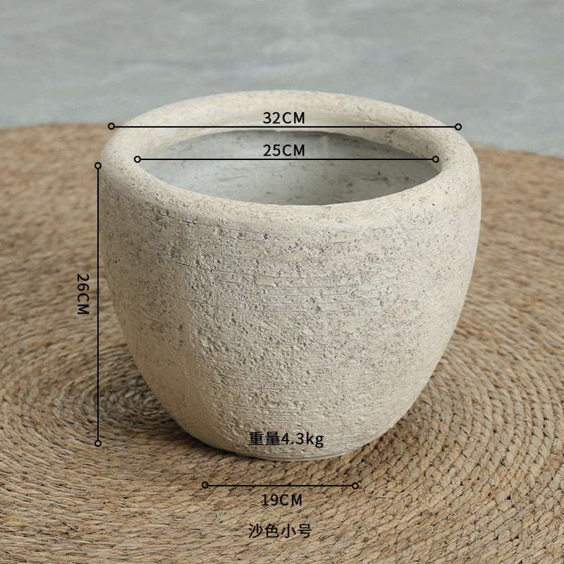 镁泥花盆北欧艺术客厅商场室内外落地北欧特大仿型号岩石缸水泥盆