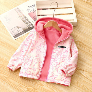 宝宝双层加绒外套男女童冲锋衣双层风衣外套连帽新款 春秋冬装 童装