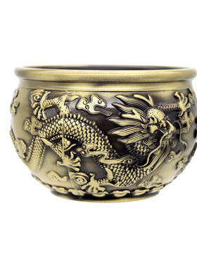 双龙黄铜招财铜缸摆件办公室创意香炉家居龙缸中式装饰摆饰