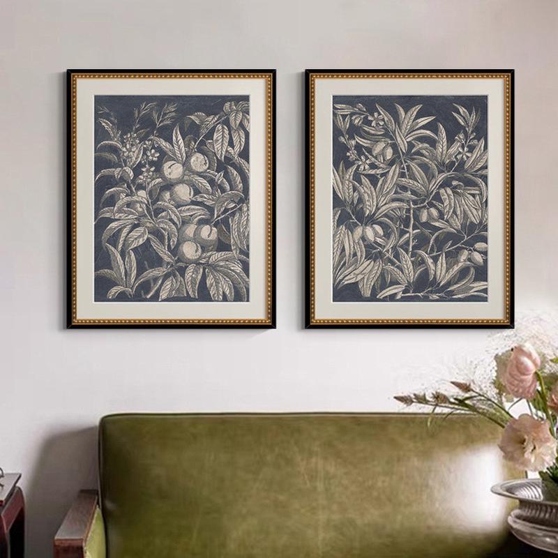 现代法式客厅沙发背景墙挂画简美玄关餐厅装饰画植物硕果小众壁画