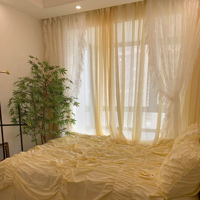 5dbj批发法式蕾丝绣花轻奢窗纱纱帘白色遮光客厅卧室简约刺绣白纱