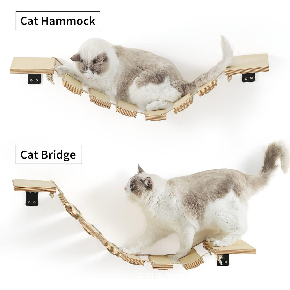 壁挂式猫桥木质猫爬架宠物猫咪墙上爬梯不占地猫咪玩具软吊桥