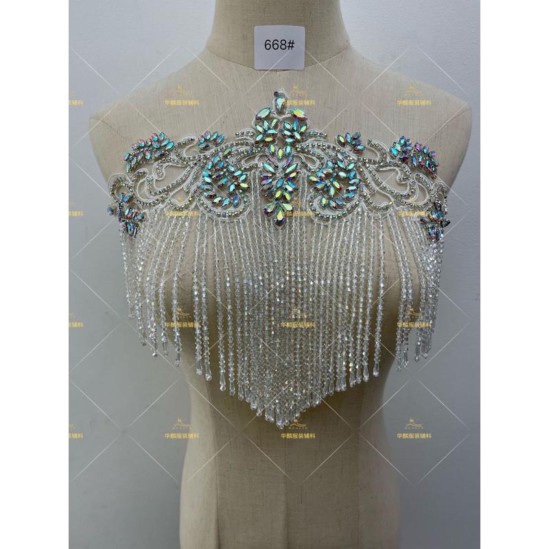 现货香槟金水钻管珠流苏配件吊穗轻奢diy婚纱舞蹈服衣领钉珠辅料