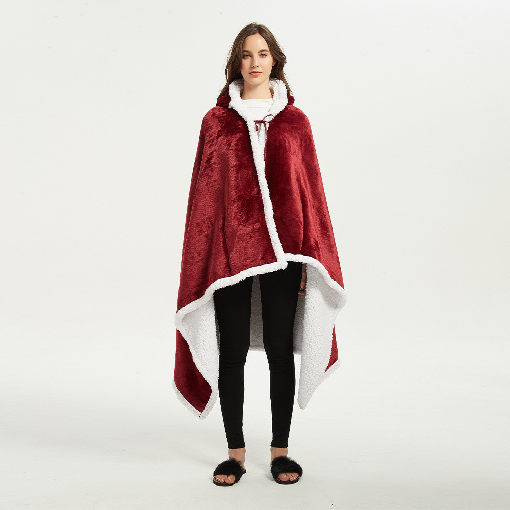 双层加厚毯子披肩午休毯连帽居家休闲懒人沙发电视法兰绒