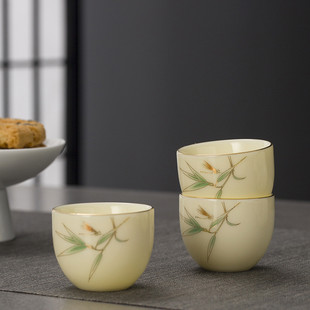 热销厂家直销宝石羊脂玉陶瓷茶具套装黄瓷高端皮盒包装送客户批发