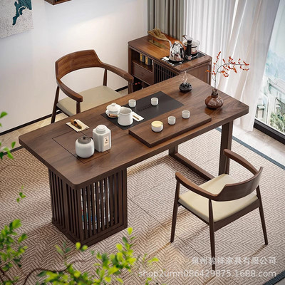 新中式实木茶桌现代简约接待洽谈茶桌椅组合禅意原木泡茶桌厂家