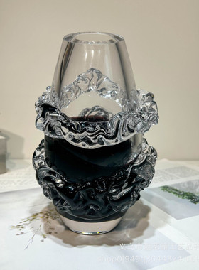 北欧风裙摆双拼色手工琉璃花瓶客厅玄关样板间餐桌电视柜软装饰品