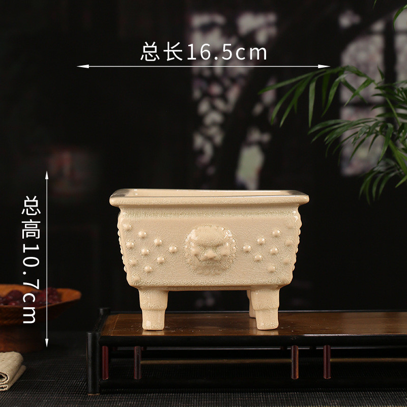 盆景加厚四脚兽头张治诚精品釉水紫砂花盆批发桌面装饰创意盆yz09