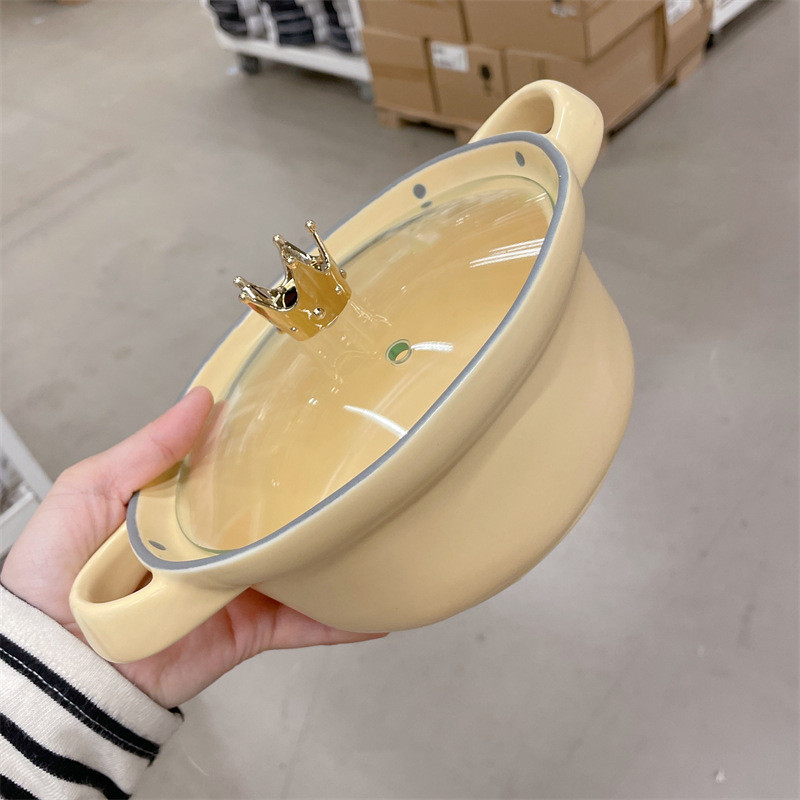 gz6m批发高颜值螺蛳粉带盖面双大汤碗高温烧制陶瓷锅手捏不规则锅